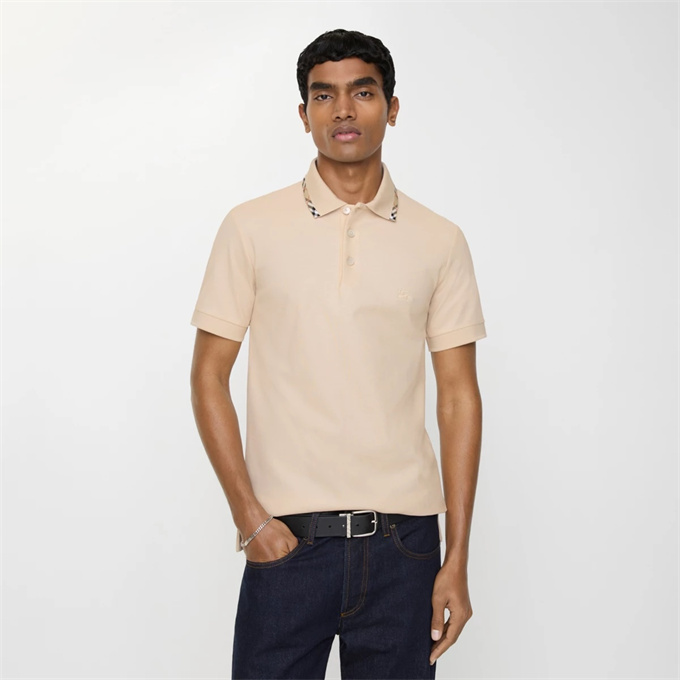 burberry check collar ekd embroidery cotton pique polo shirt